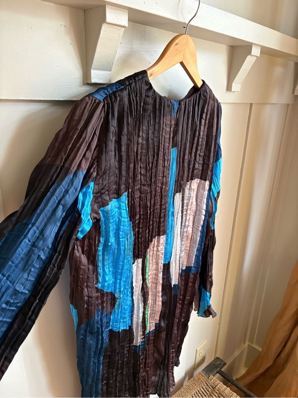STAUD Brown Long Sleeve Mini Kona Dress with Turquoise & Cream Accents - Picture 11 of 11